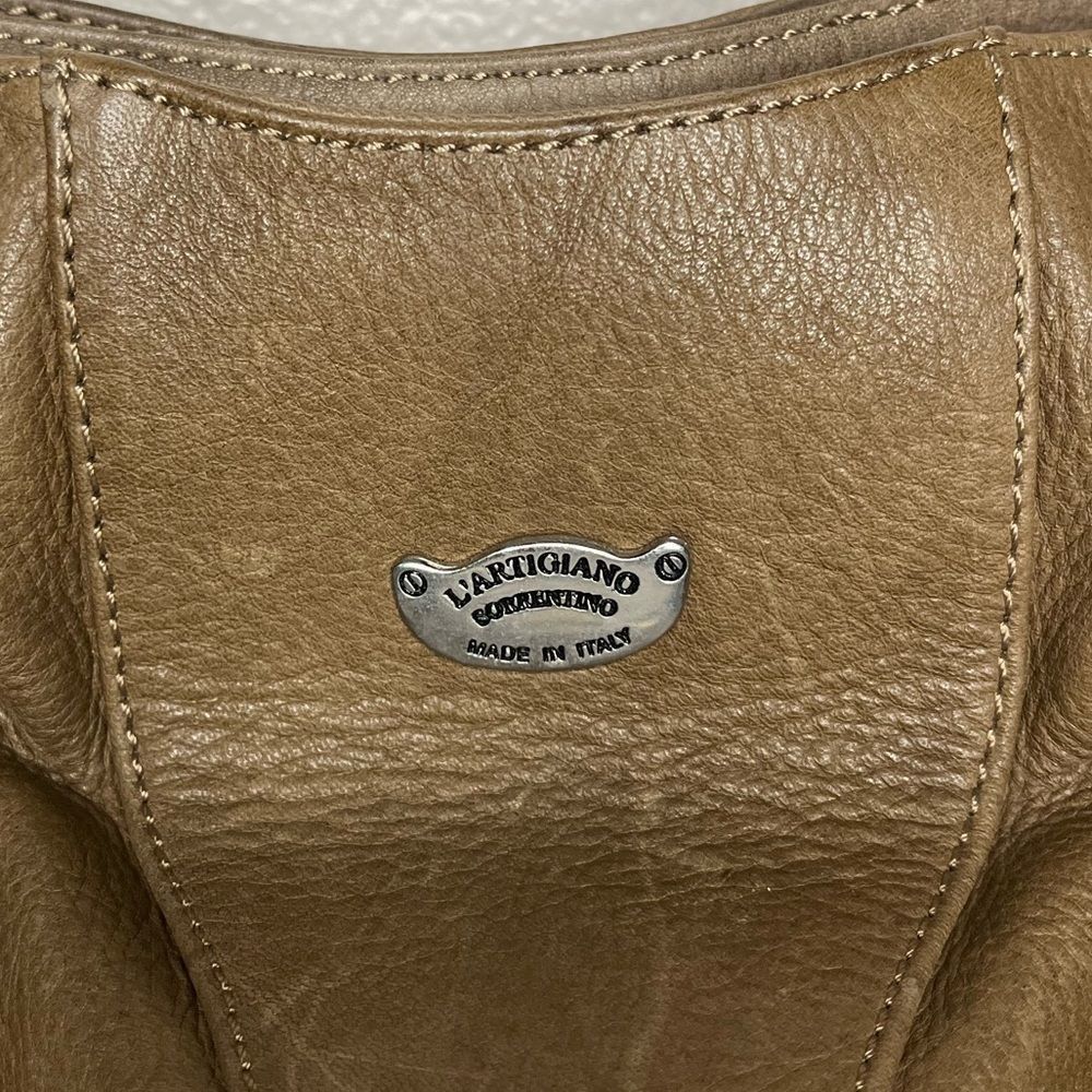 L’Artigiano Leather Tote Brown Tan Shoulder Bag Womens Purse Borse In Pe… - Picture 7 of 12